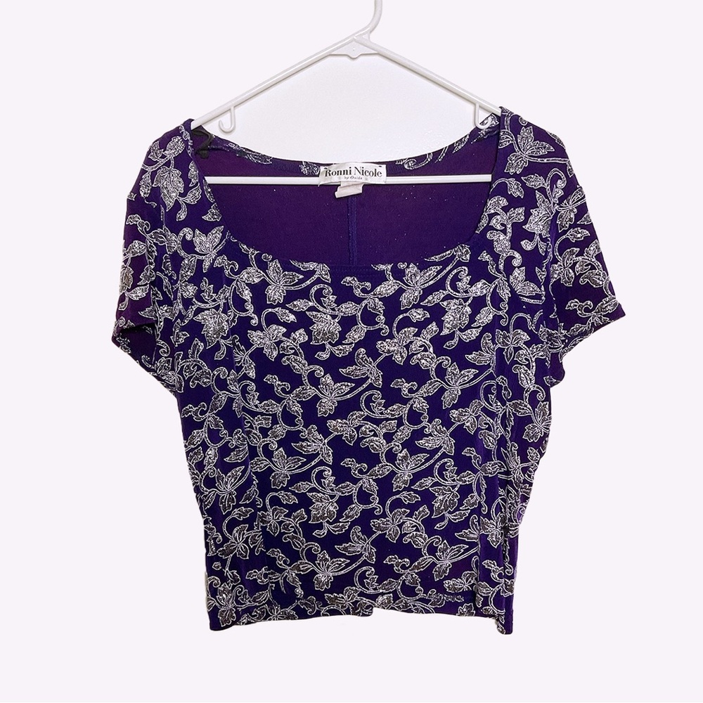 Vintage Shimmery Metallic Purple Glitter Going Out Top Ronnie Nicole
